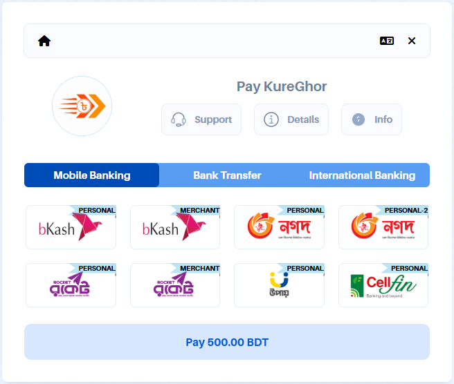Pay KureGhor payment gateway checkout interface